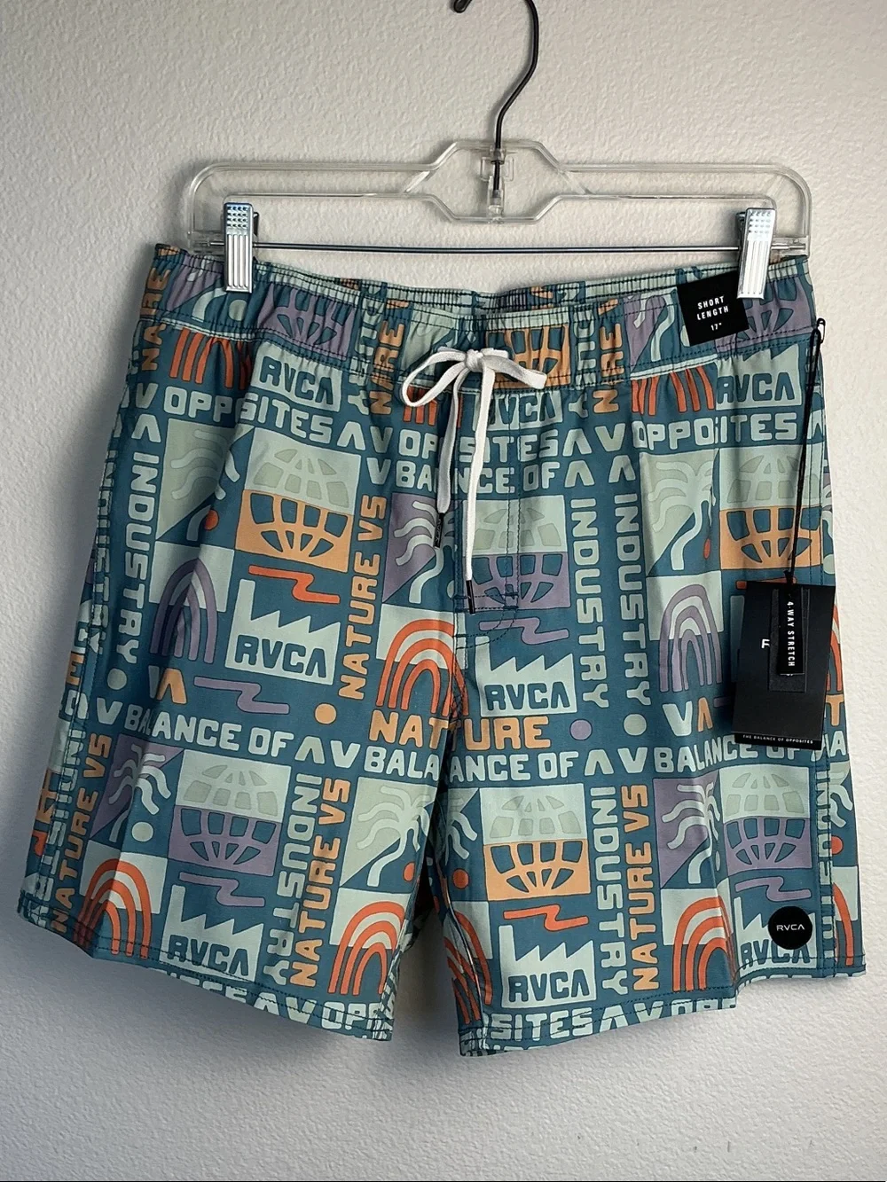 RVCA Teal and Orange Graphic Volley Swim Shorts